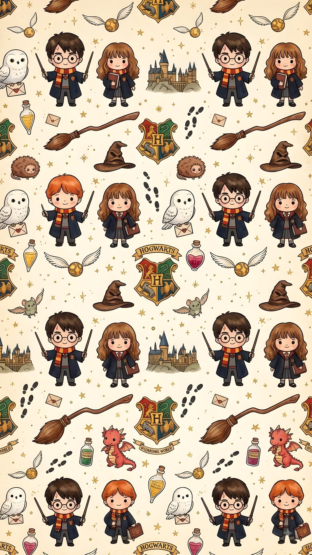 the harry potter pattern is shown with many different things on it's back ground Harry Potter Halloween papaya whip