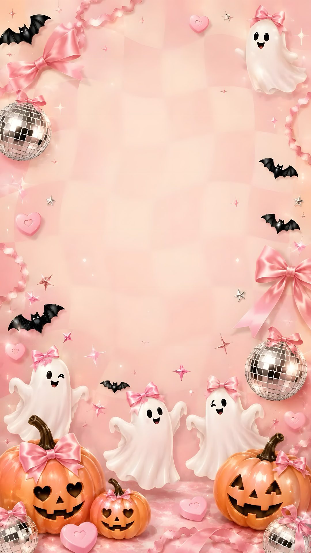halloween background with pumpkins and ghost decorations Pink Coquette Halloween peach puff