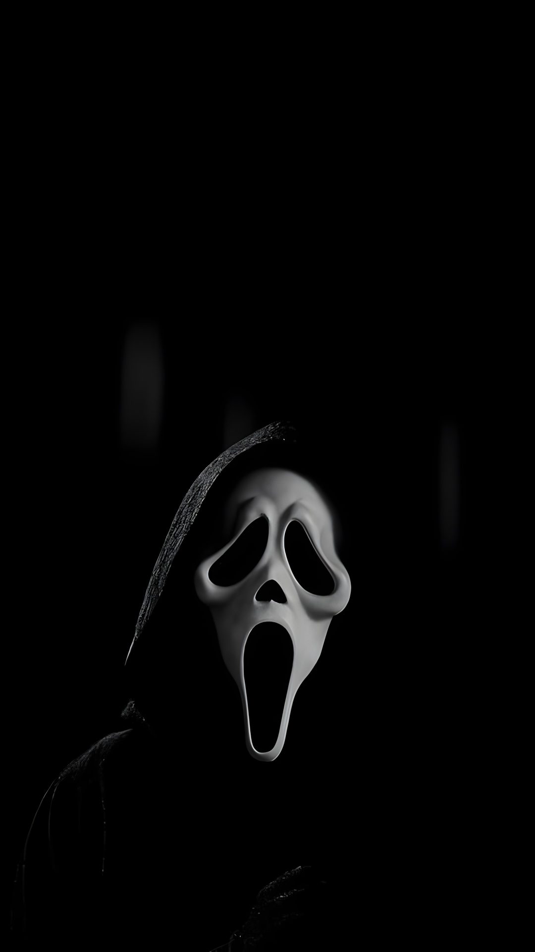 a person wearing a ghost mask in the dark Halloween Scary Scream black