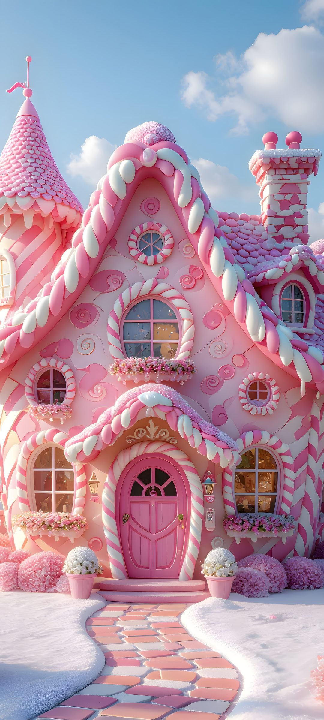 the pink house is decorated with candy canes Halloween Candy House dark gray