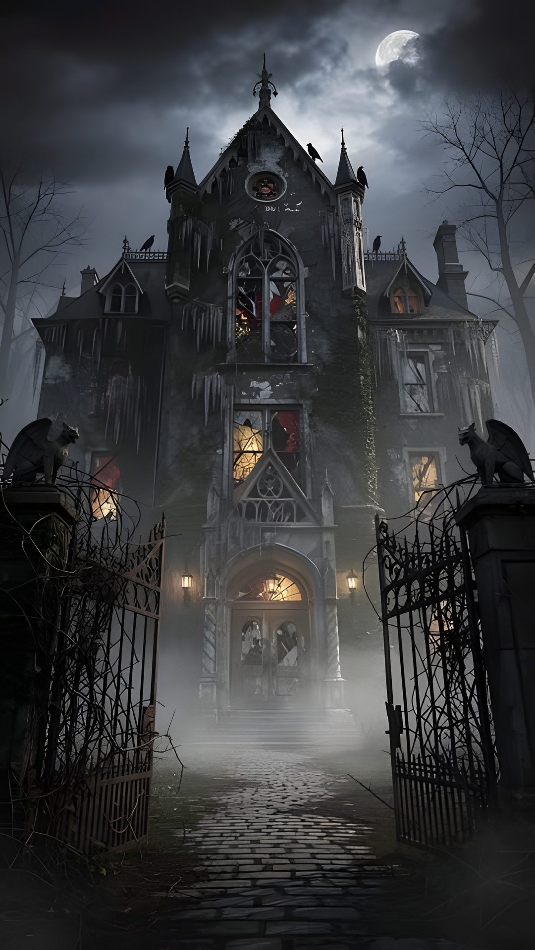 a creepy looking house with lots of windows Halloween Creepy House dark slate gray