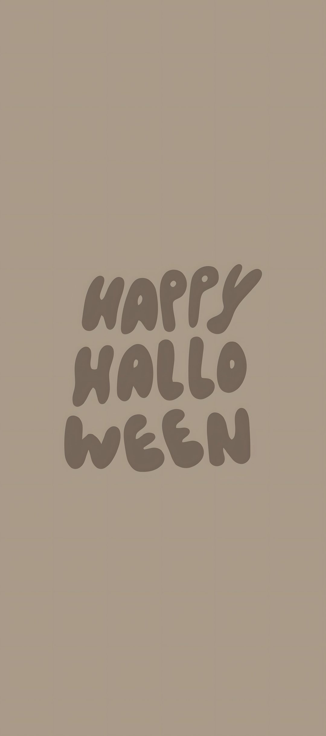 the words happy hallo ween are drawn in brown ink on a beige background That Says Happy Halloween rosy brown