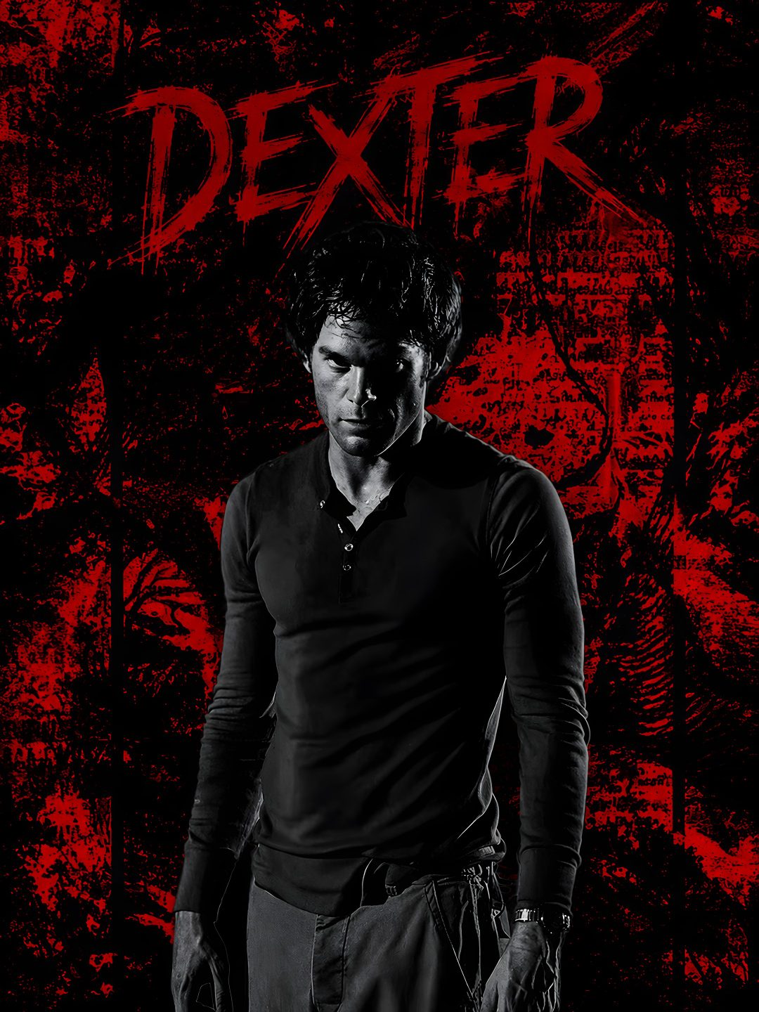 a man standing in front of a red background with the words dexter written on it Dexter Halloween Dexter Poster, Dexter, black