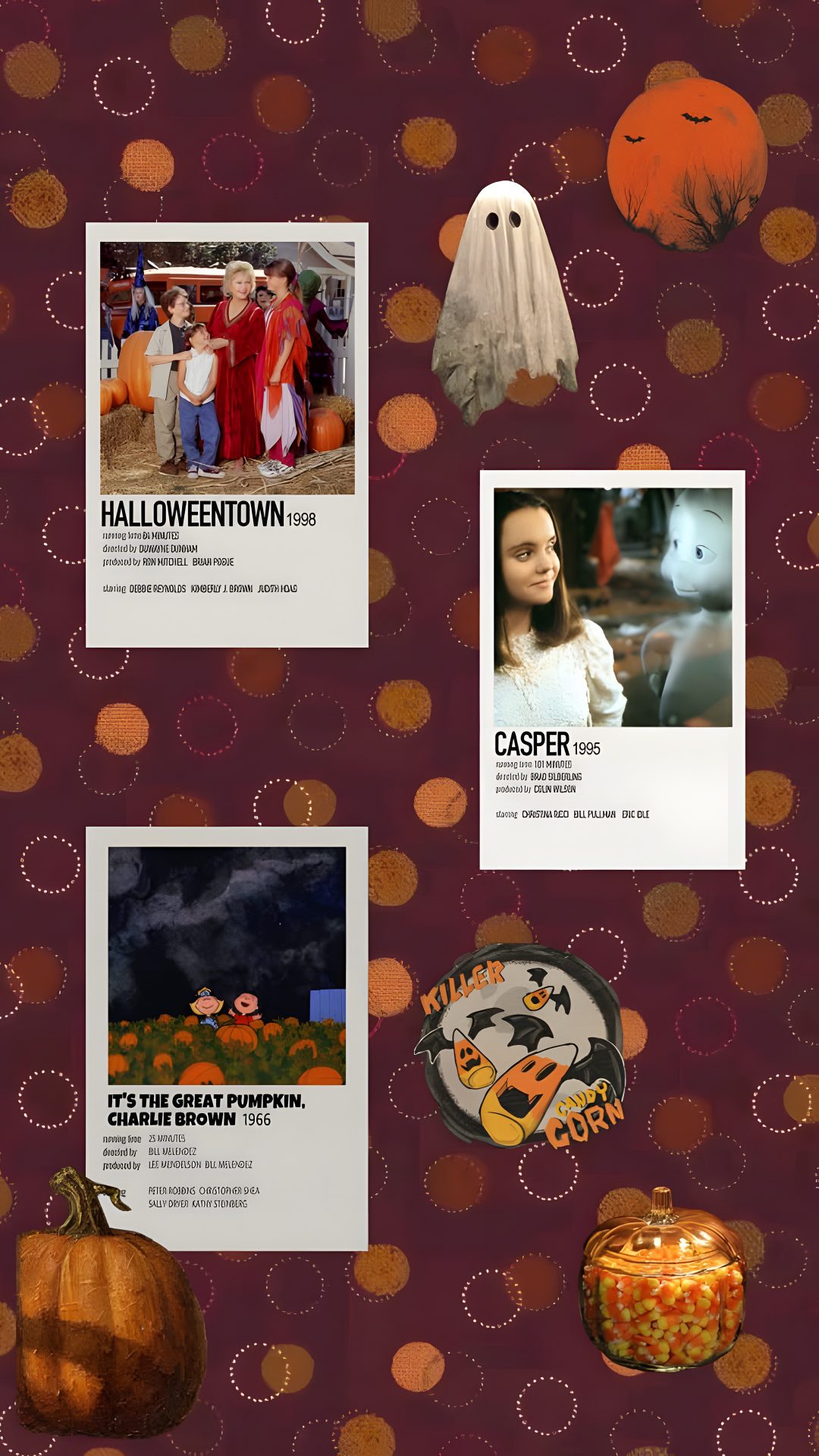 an image of halloween movies on a wall with pumpkins and ghost pictures in the background Halloween Iphone Movies And Shows dark slate gray