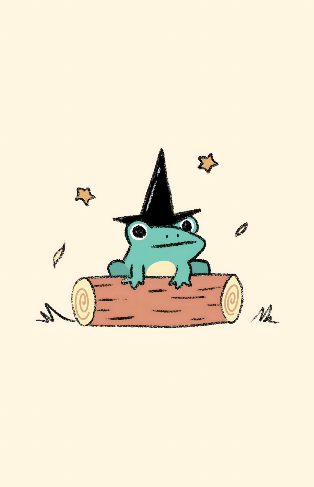 a frog sitting on top of a log with a witches hat on it's head Frog Halloween old lace