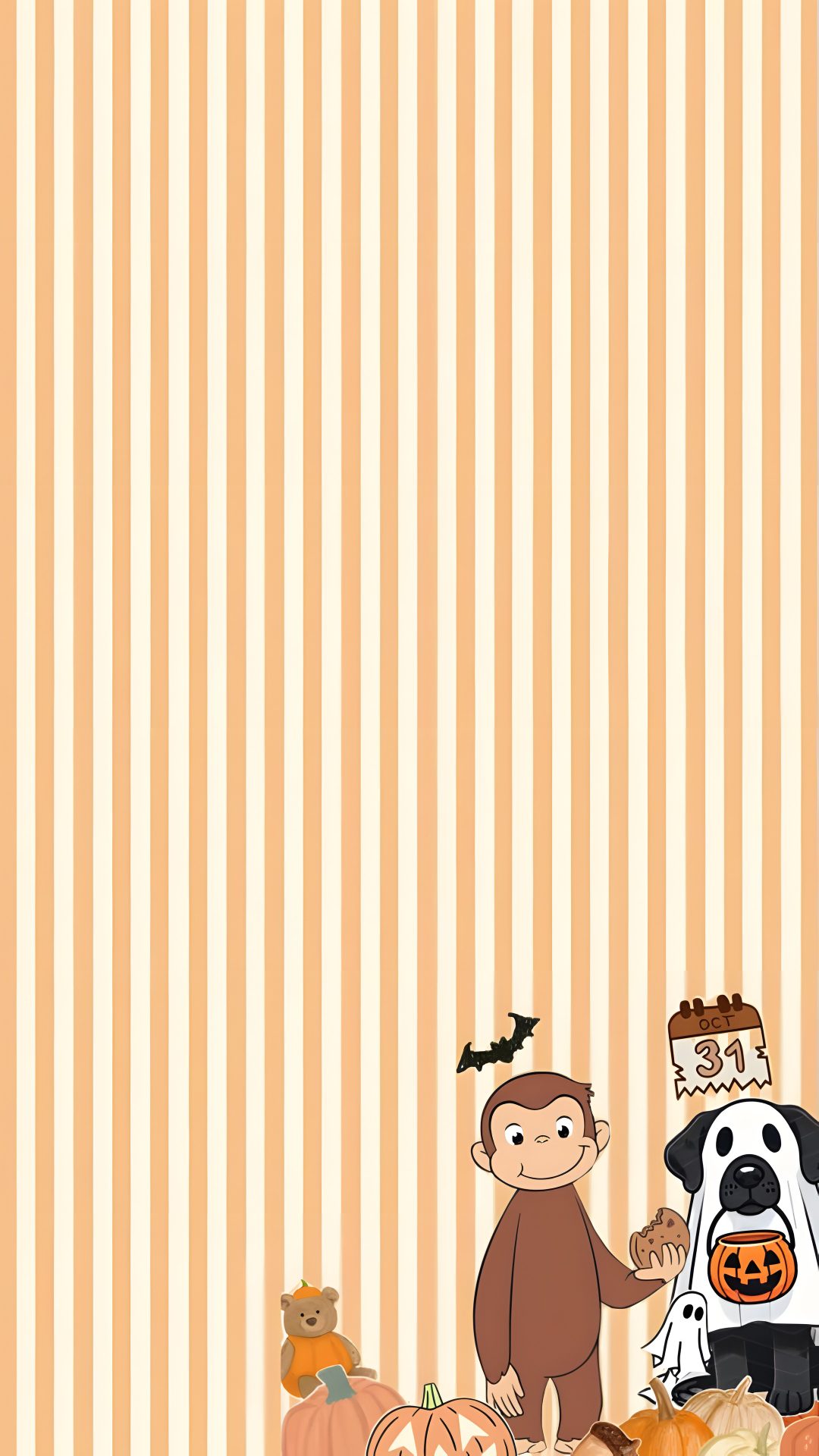 an image of a halloween card with monkeys and pumpkins Curious George Halloween Cute Summer, navajo white
