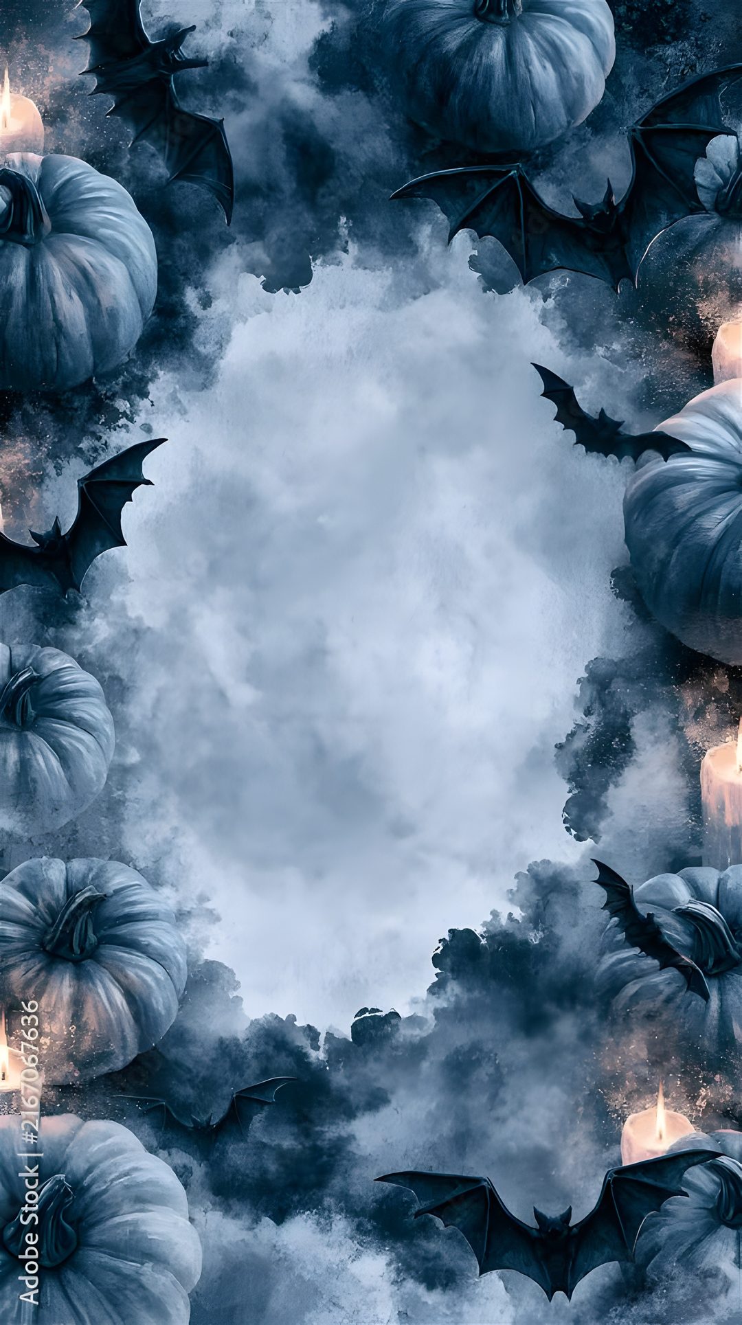 青い霧とカボチャが不気味な水彩画タッチのハロウィン背景 generative ai Stock イラスト | Adobe Stock Halloween Blue slate gray