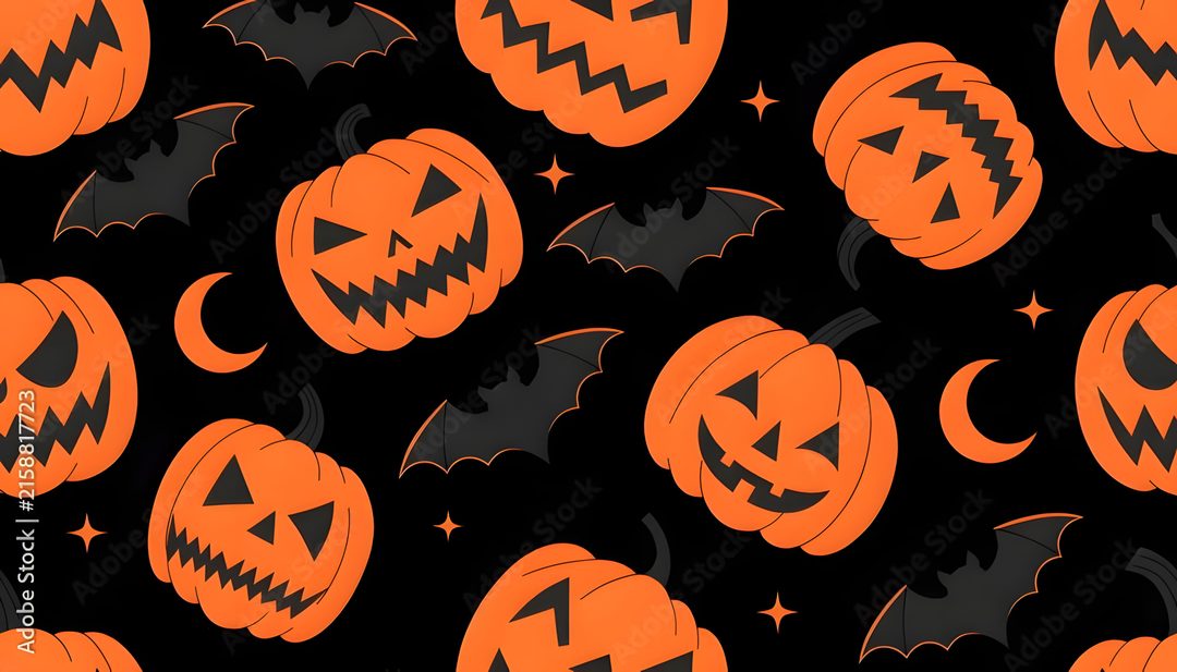 an image of halloween pumpkins with bats and moon on black background for wallpaper Halloween Pumpkin Bat black