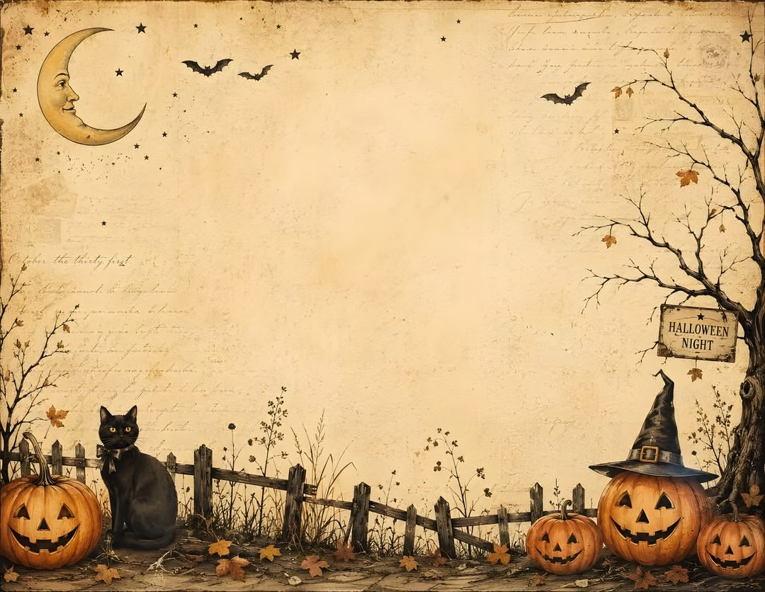 a grungy halloween background with pumpkins and cats Vintage Halloween Desktop Free khaki