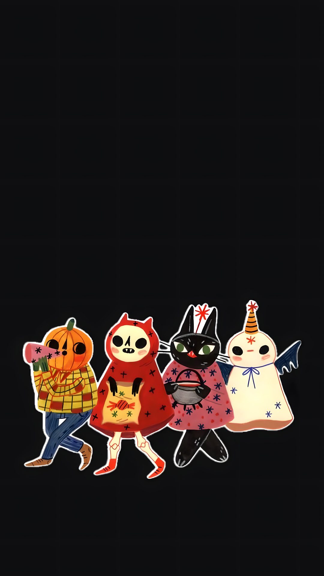three little kids dressed up in halloween costumes Quirky Halloween black