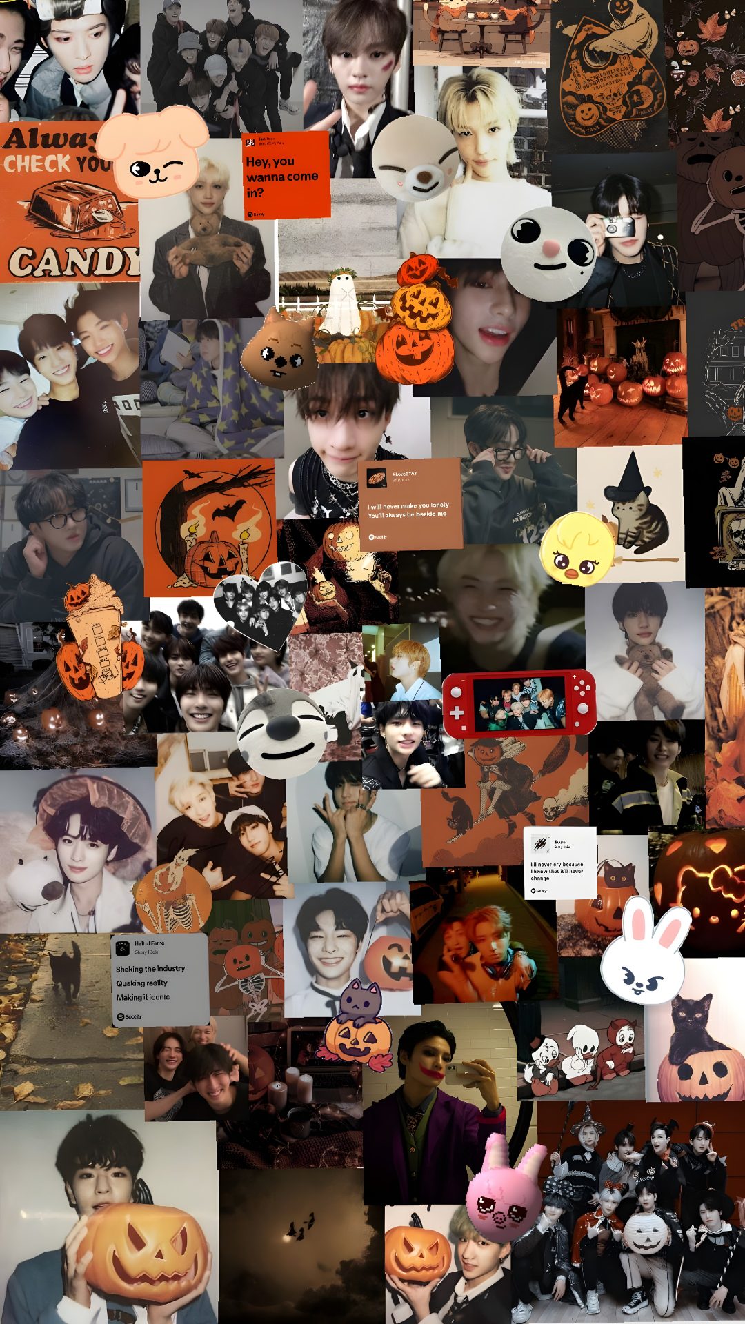 a collage of halloween pictures with pumpkins, cats and other things on them Halloween Skz Halloween, Kids, Make It Yourself, dark olive green