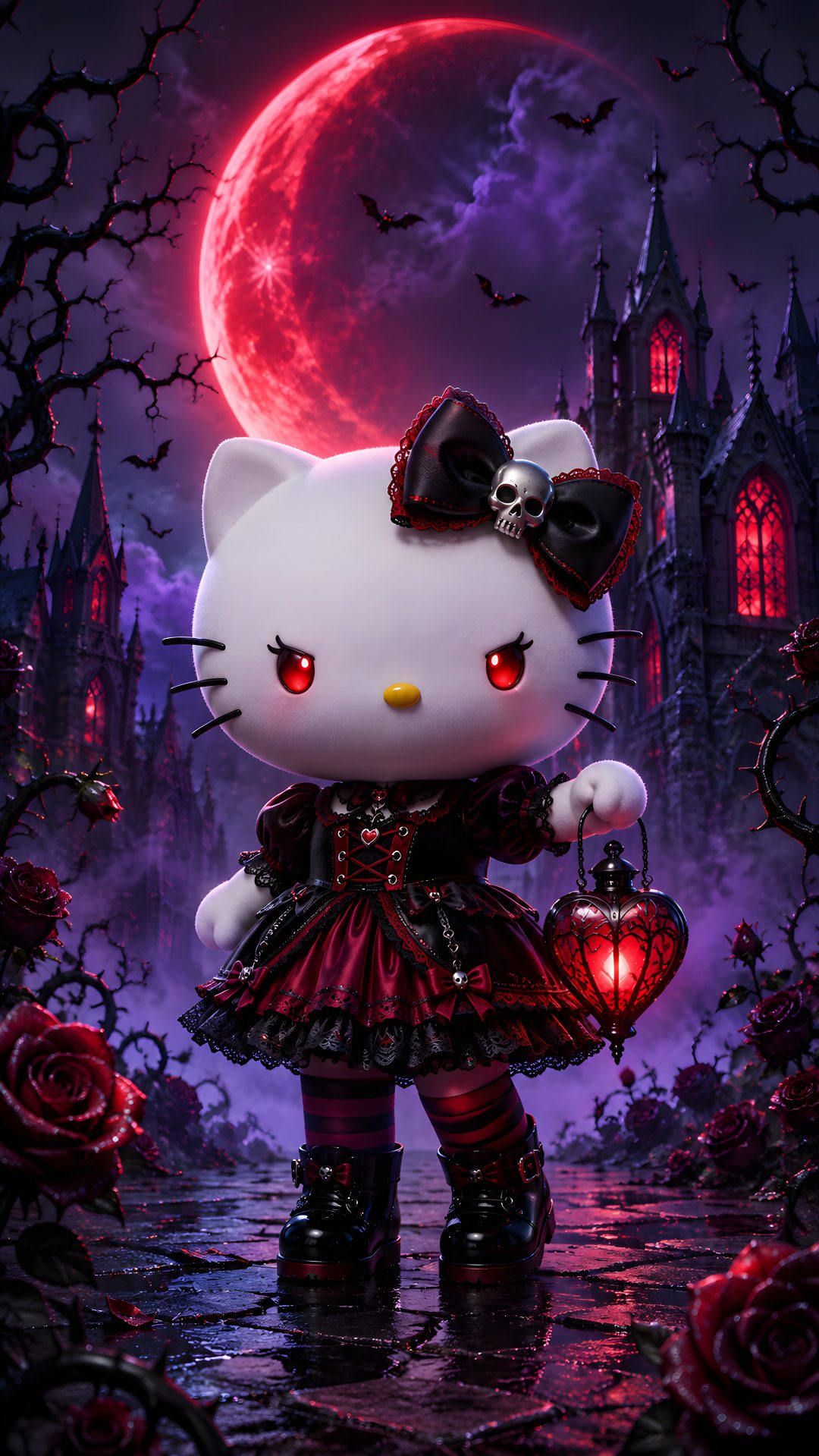 the hello kitty doll is holding a lantern Halloween Hello Kitty 3d dark slate gray