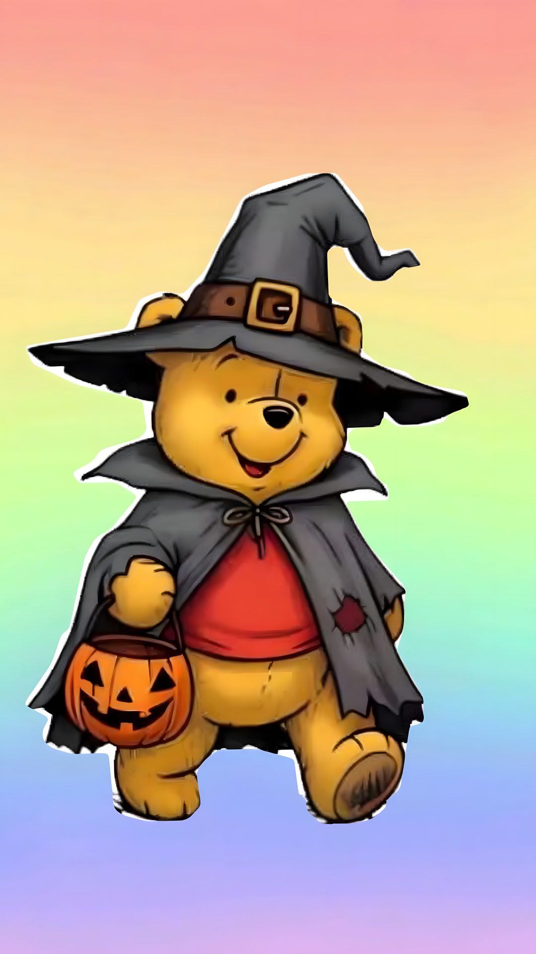 a teddy bear wearing a witches hat and holding a pumpkin Disney Halloween Winnie The Pooh tan