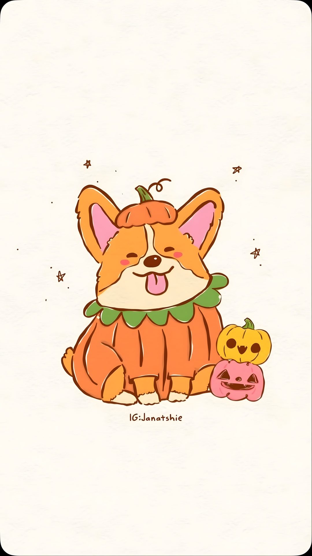 a drawing of a corgi sitting next to a pumpkin Cute Halloween Dog Cartoon seashell