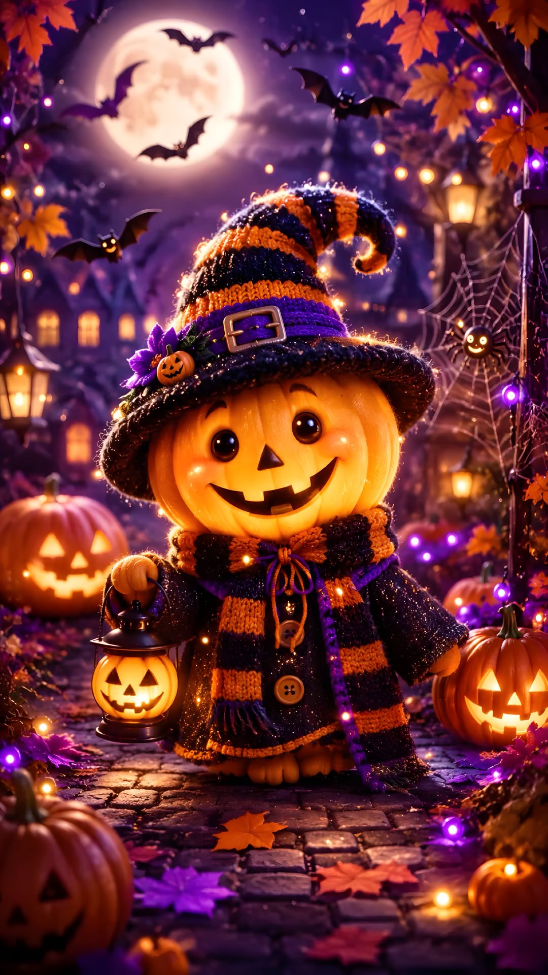 a halloween scene with pumpkins and jack - o'- lanterns Happy Halloween Images maroon