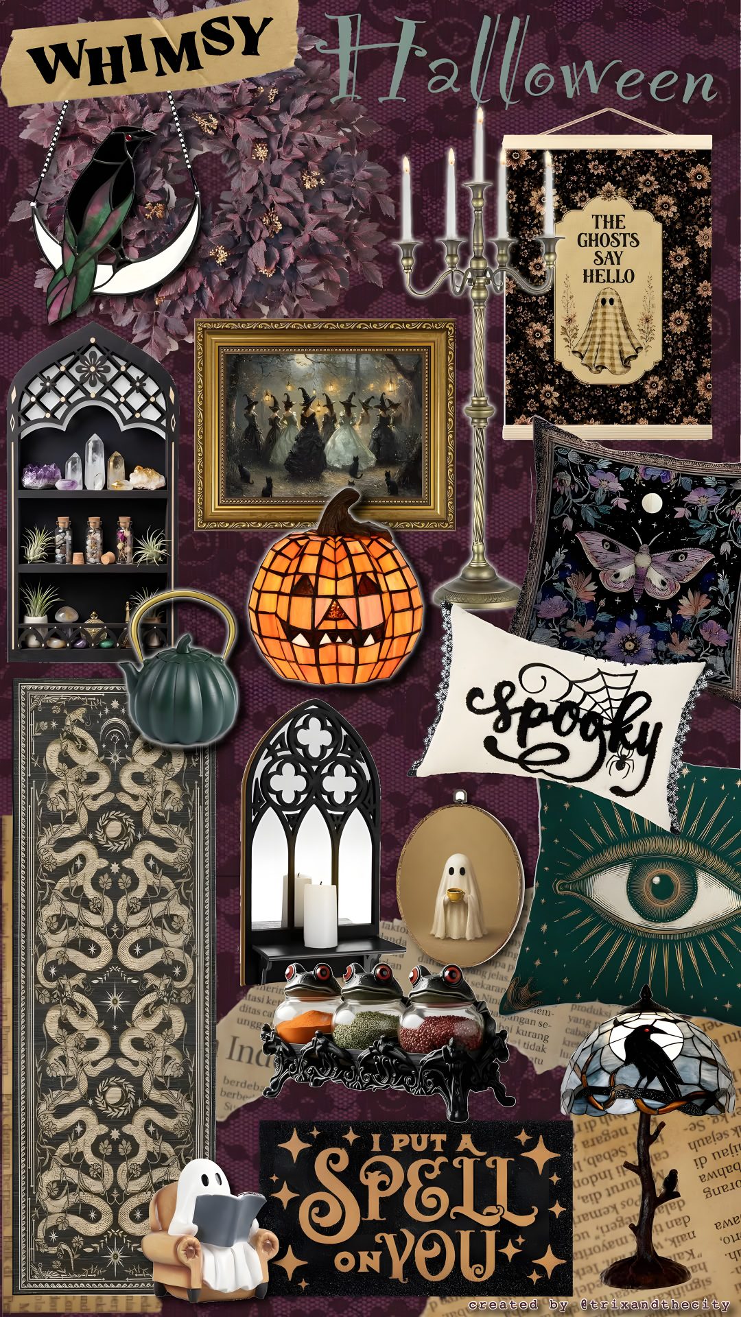 a collage of halloween items including candles, pictures and other decorative items with words on them How To Decorate With Halloween dark slate gray