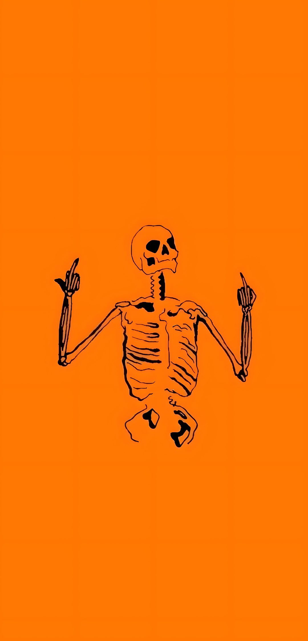 a drawing of a skeleton on an orange background Halloween Middle Finger dark orange