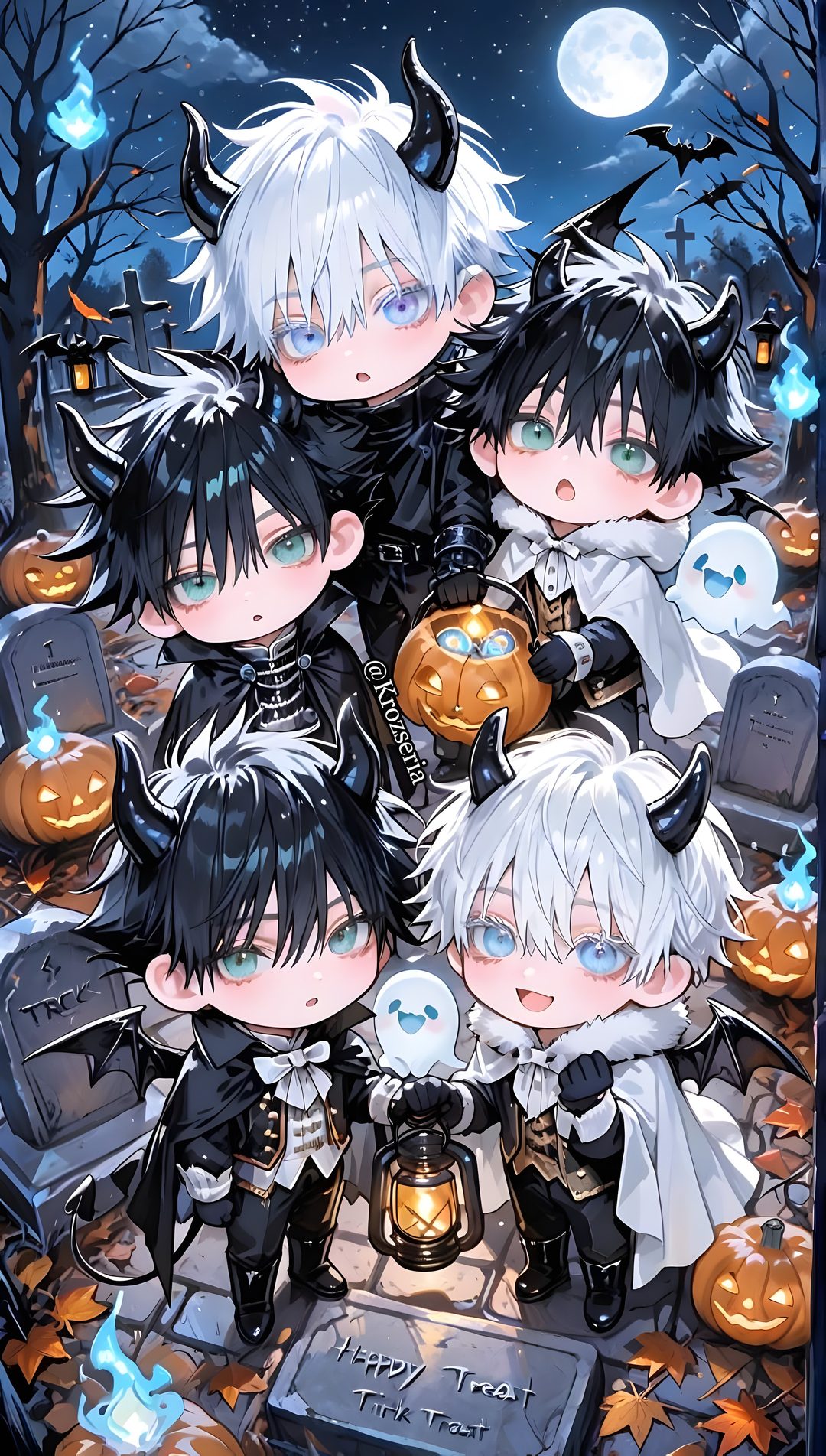 some anime characters are dressed up in costumes and holding pumpkins at the same time Jujustu Kaisen Halloween 4k Jujutsu, Black, Anime Drawings, Anime Guys, Drawings, Manga, dim gray