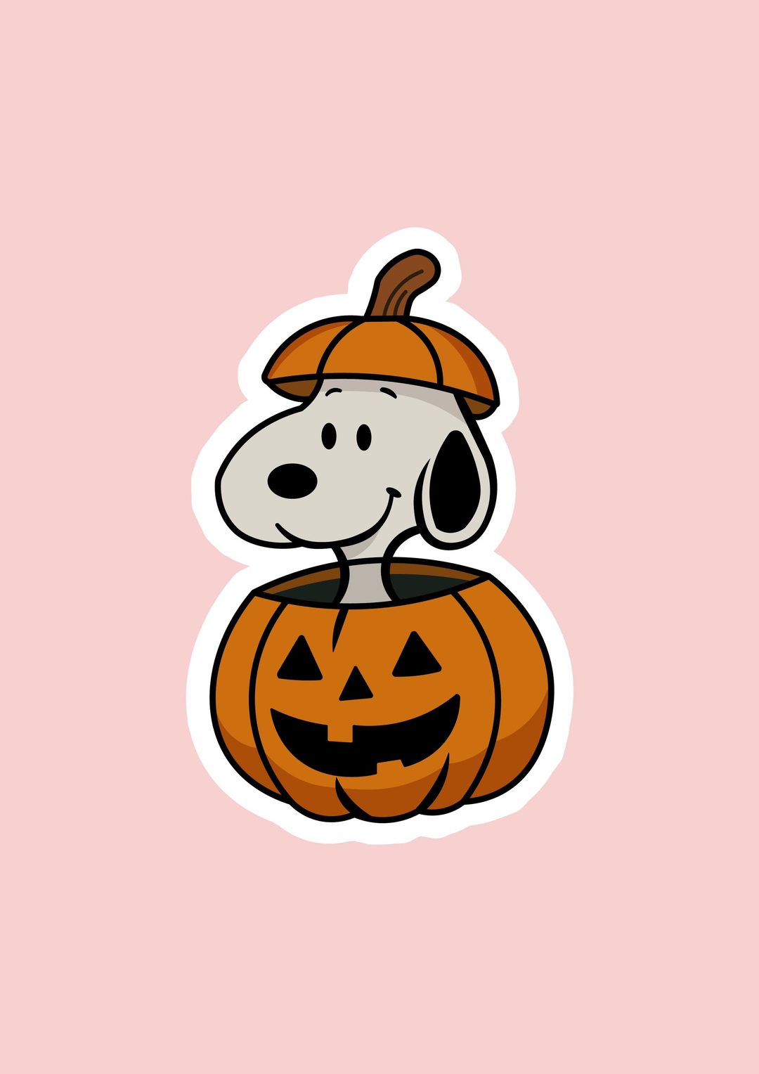 a cartoon dog in a pumpkin costume with a jack - o'- lantern on his head Pink Snoopy Halloween pink