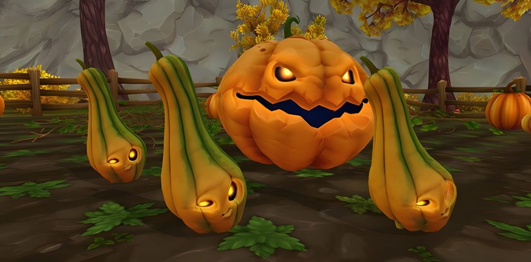 an animated pumpkin with two jack - o'- lanterns in the middle of it Star Stable Halloween 1920x1080 Pumpkin Carving, Star Stable, Carving, Stars, dark olive green