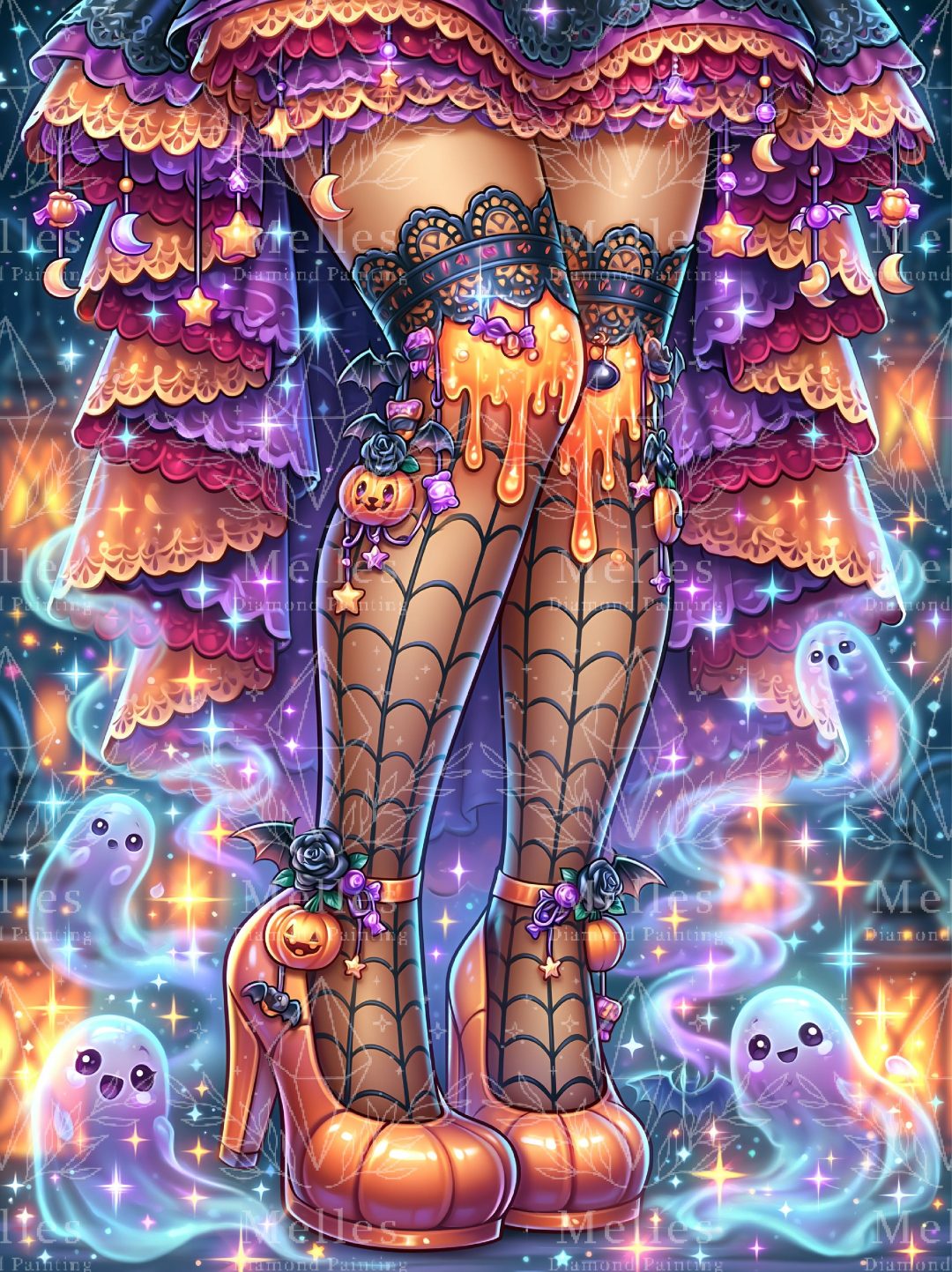 a drawing of a woman wearing high heels and stockings Happy Halloween Stockings gray