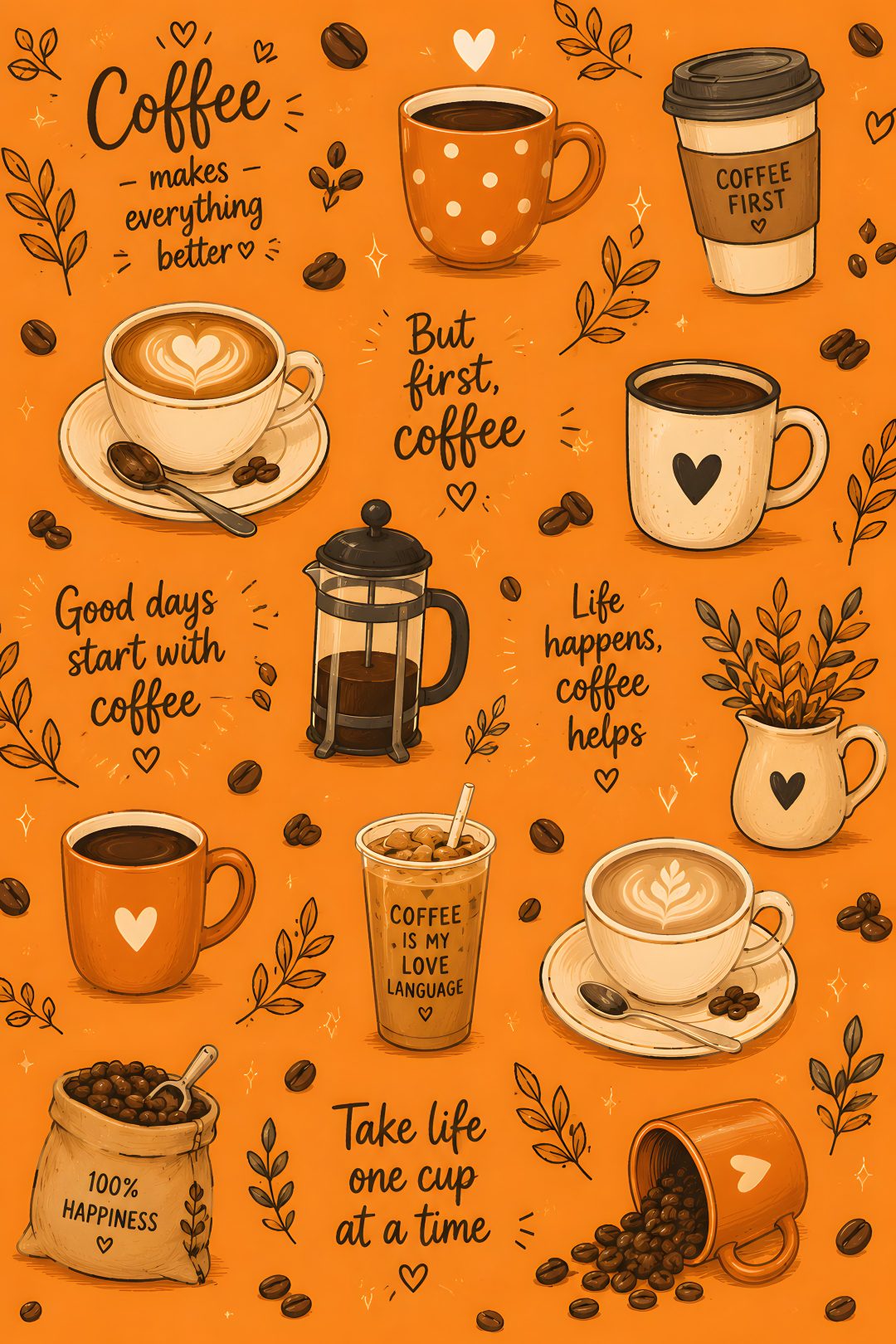 an orange background with coffee related items Halloween Coffee Coffee, dark orange