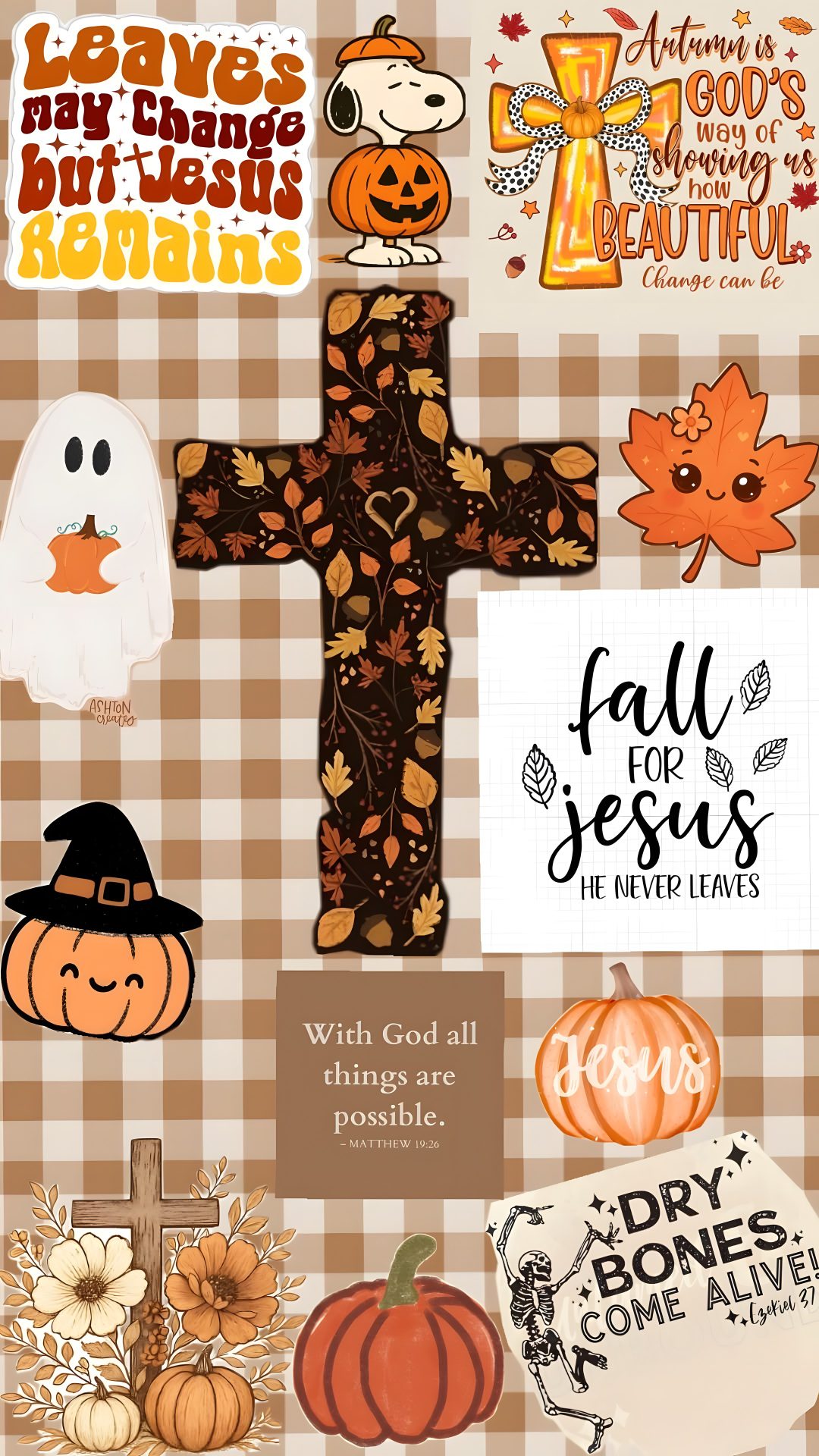 a cross with pumpkins and other decorations on it Cute Christian Halloween tan