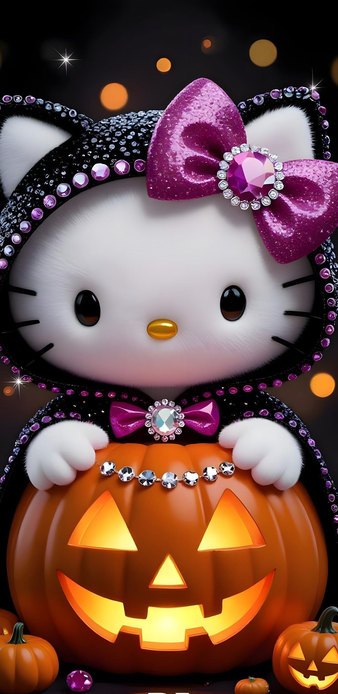 a hello kitty pumpkin with a cat on it's head and a jack - o - lantern Halloween Hello Kitty 3d saddle brown