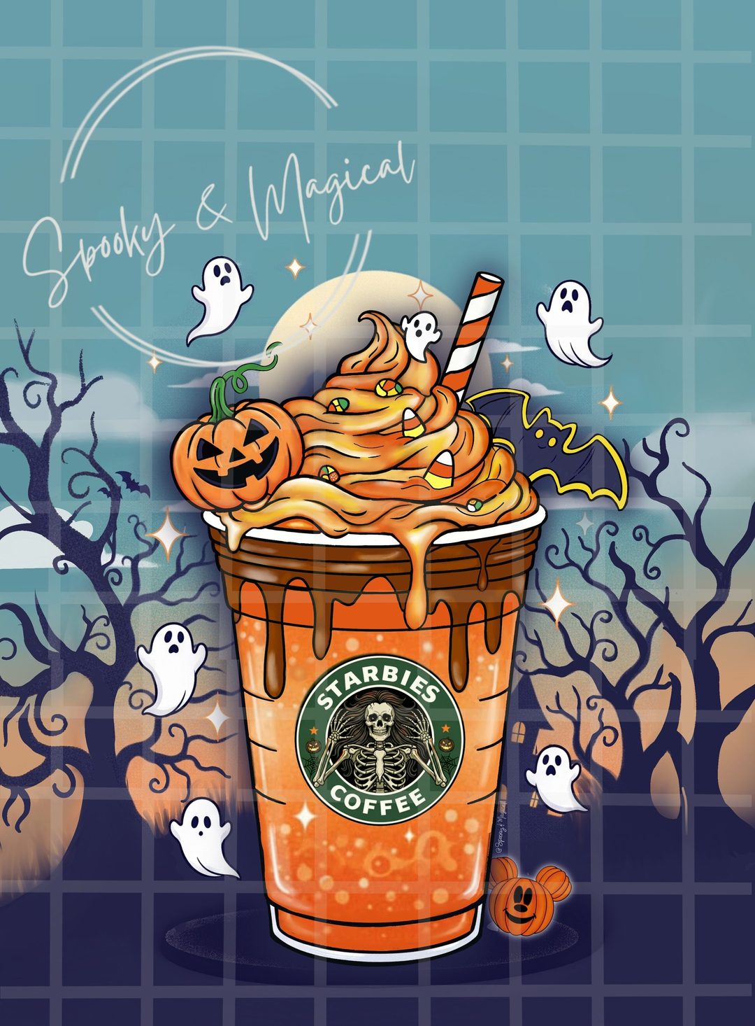 an orange starbucks drink with pumpkins and jack - o'- lanterns on it Halloween Starbucks Kawaii, Pumpkin Carving, Carving, Halloween, slate gray