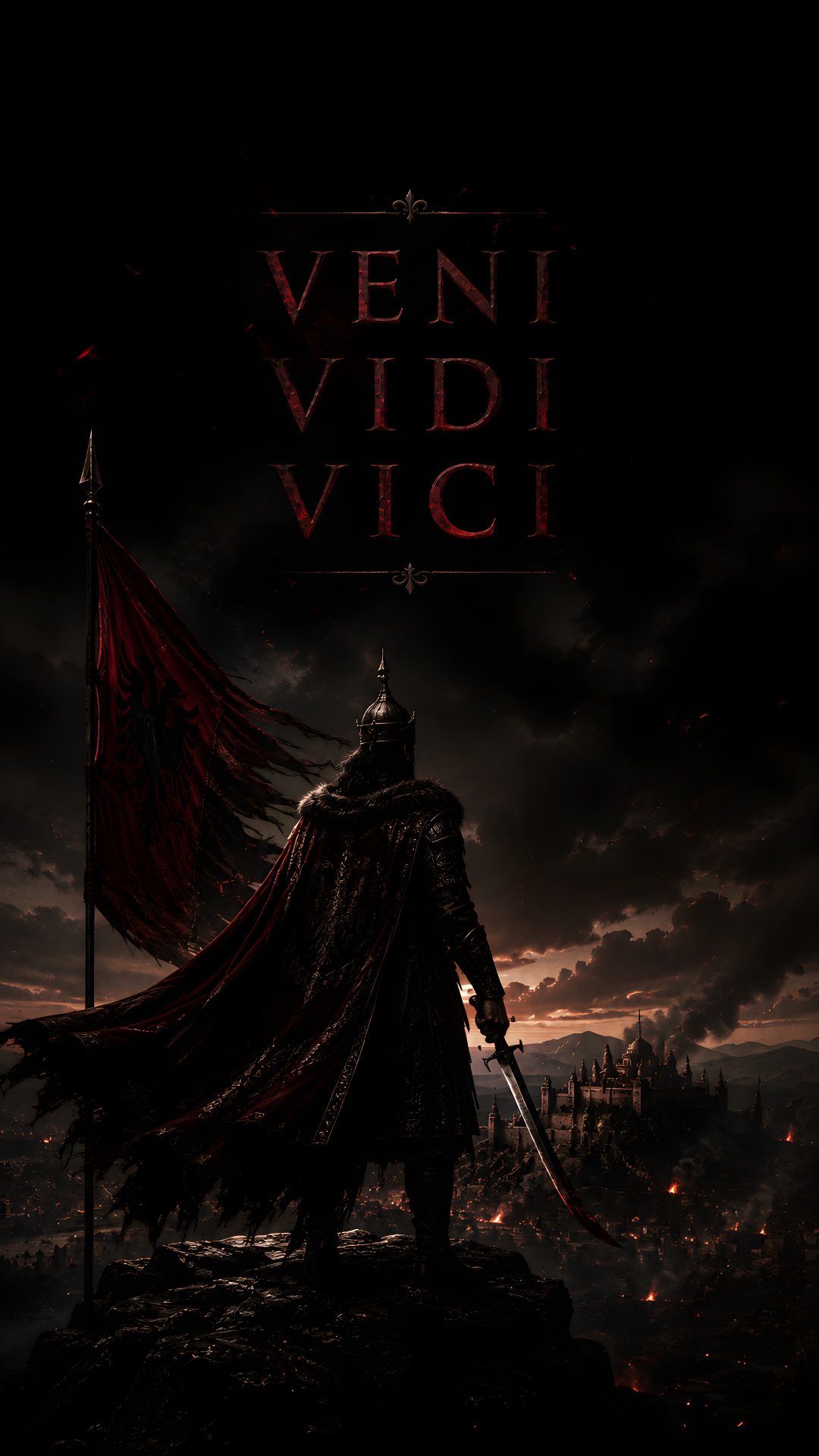 a movie poster for the film veni vidi vici with a man holding a flag Juvea Halloween 4k black
