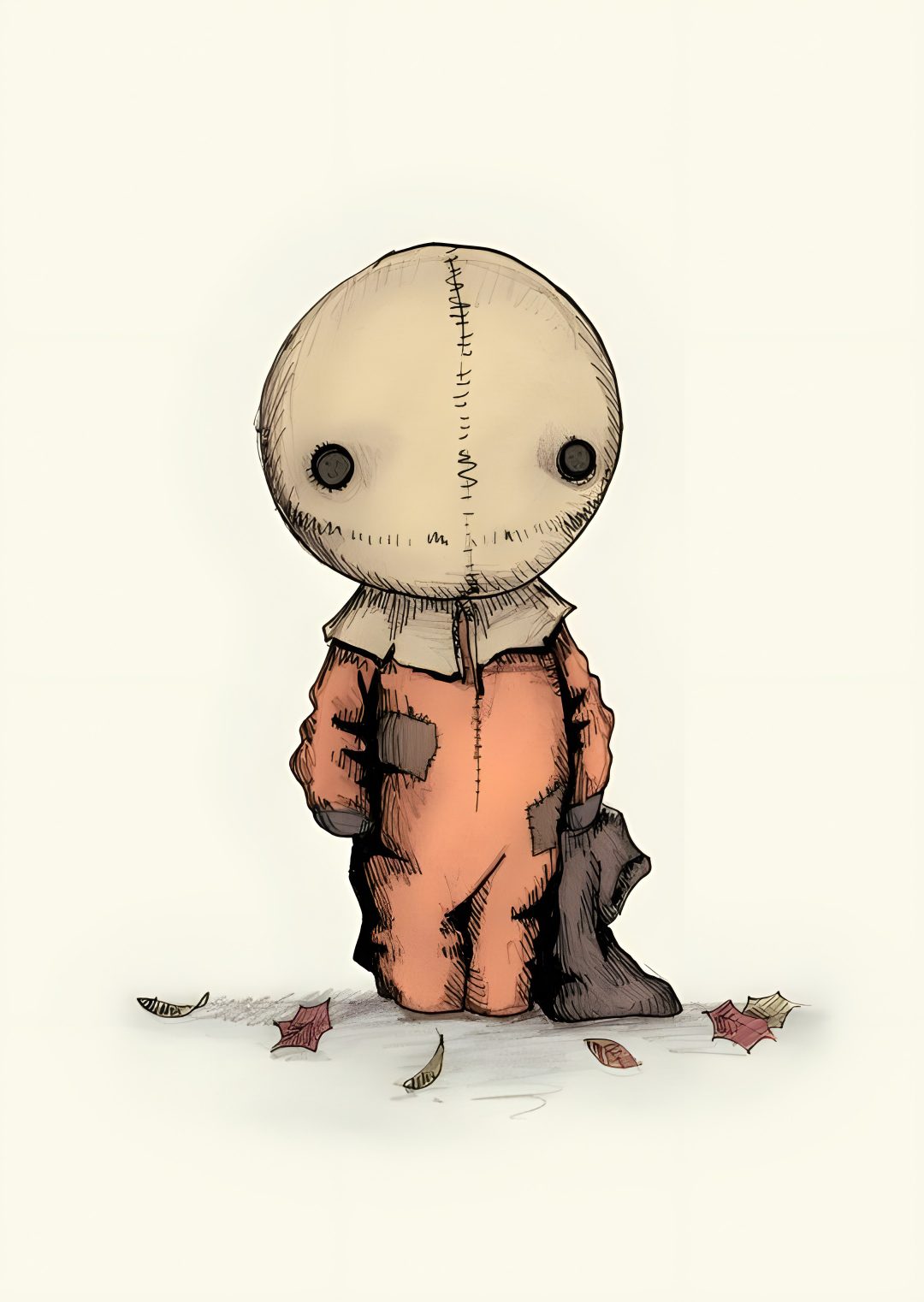 a drawing of a creepy looking person sitting on the ground Halloween Sam linen