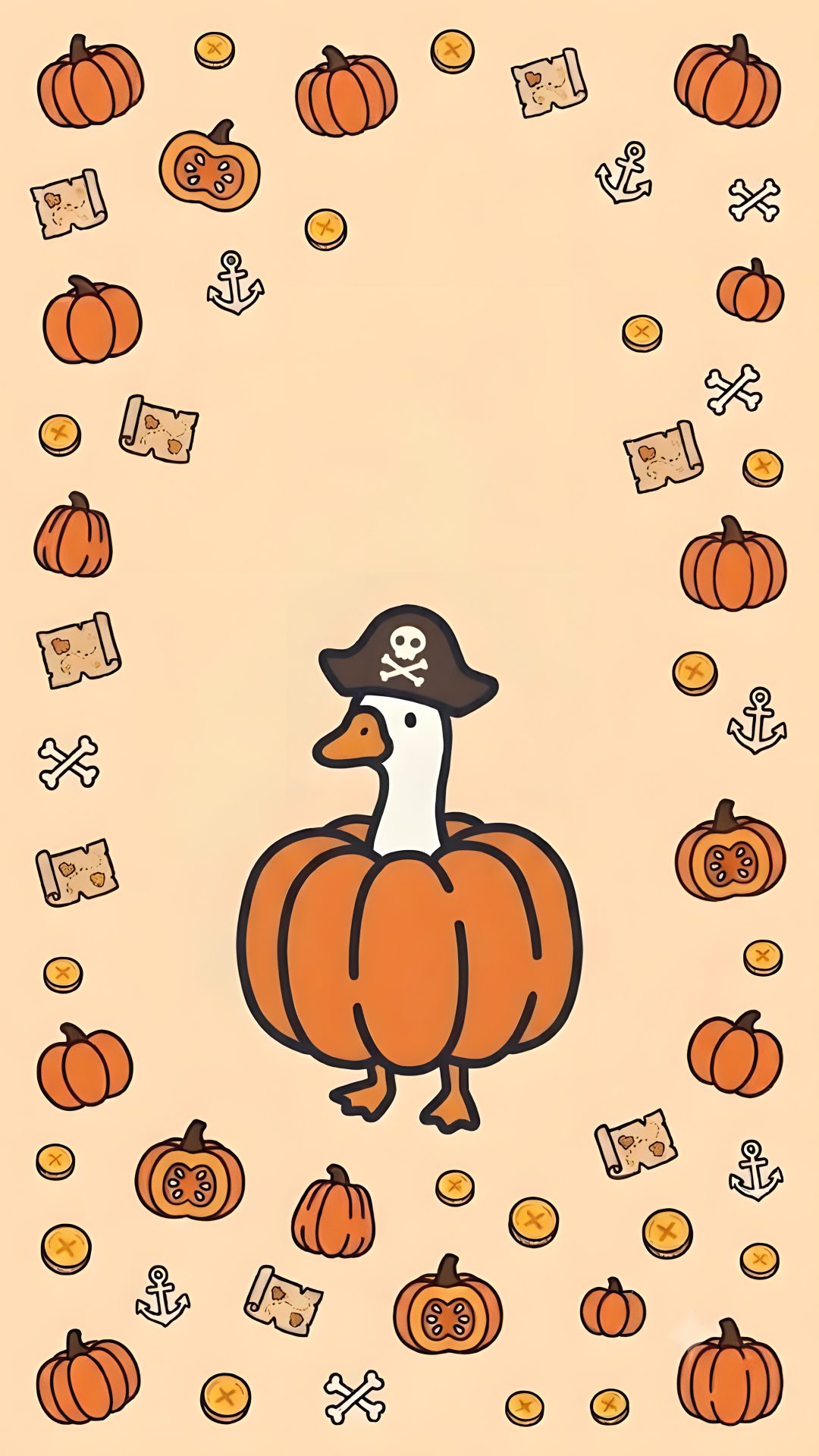a cartoon penguin in a pirate hat sitting on top of a pumpkin surrounded by other pumpkins Halloween Ducks moccasin
