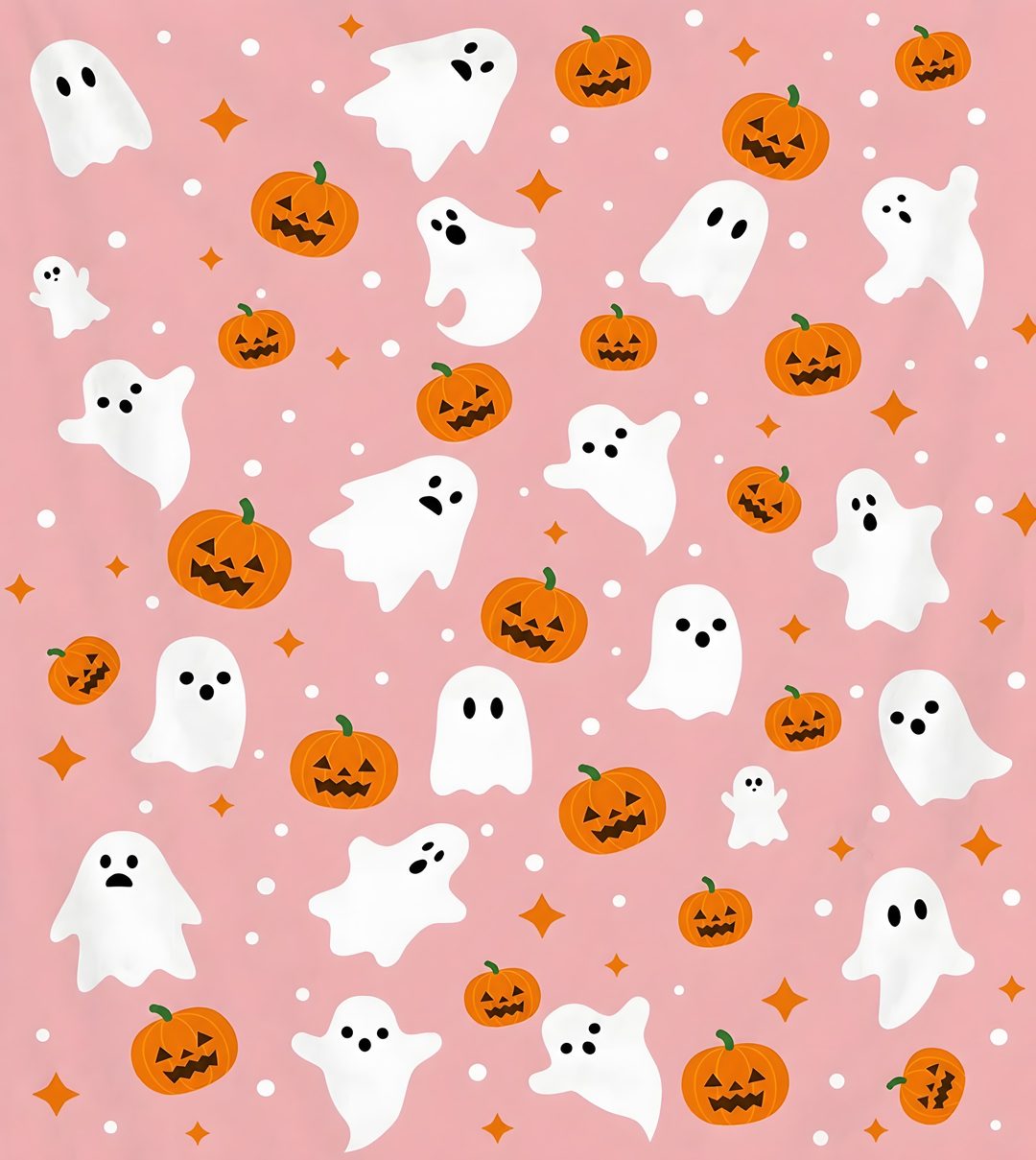 a pink background with halloween pumpkins and ghost faces on it's side, all over Pink And Orange Halloween light pink