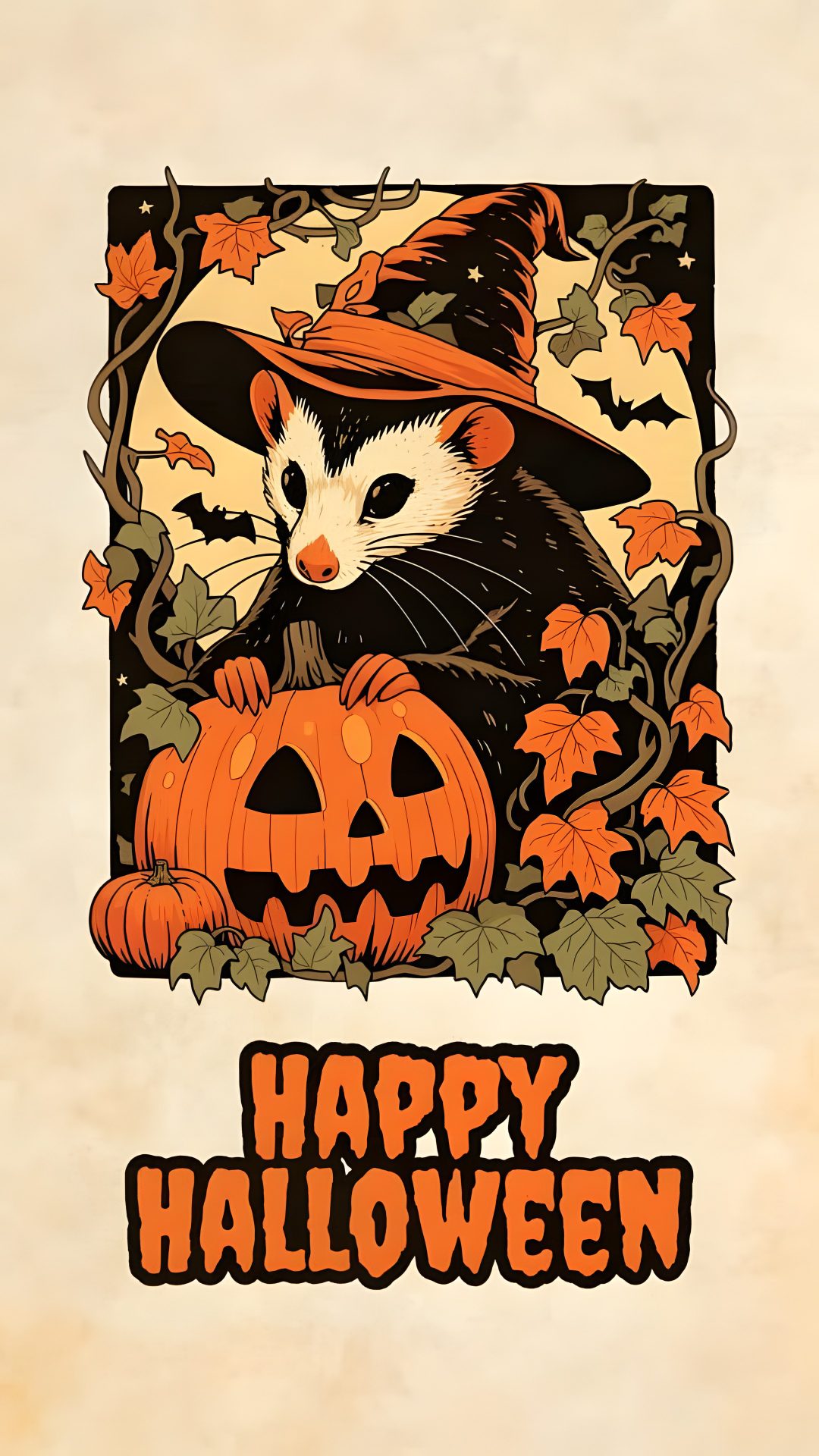 an animal wearing a witches hat and holding a pumpkin Halloween Animal wheat