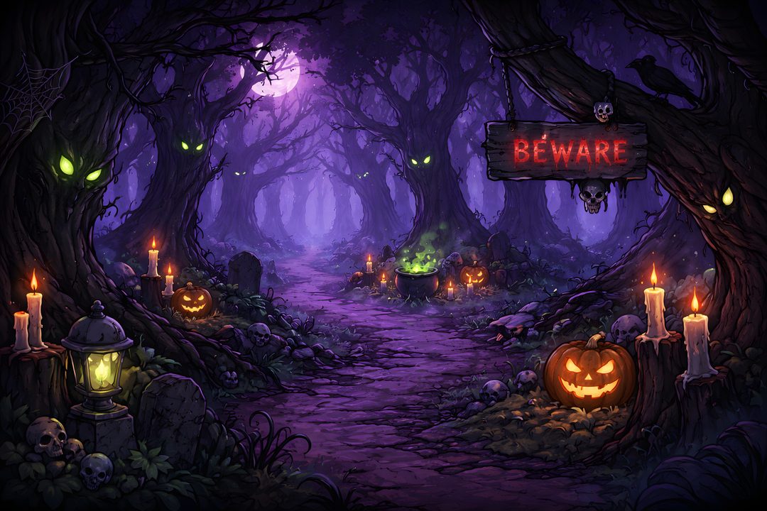 an animated halloween scene with pumpkins and jack - o'- lanternes in the woods Halloween Village For Pc Halloween Village, Ipad, Trick Or Treat, Halloween, black