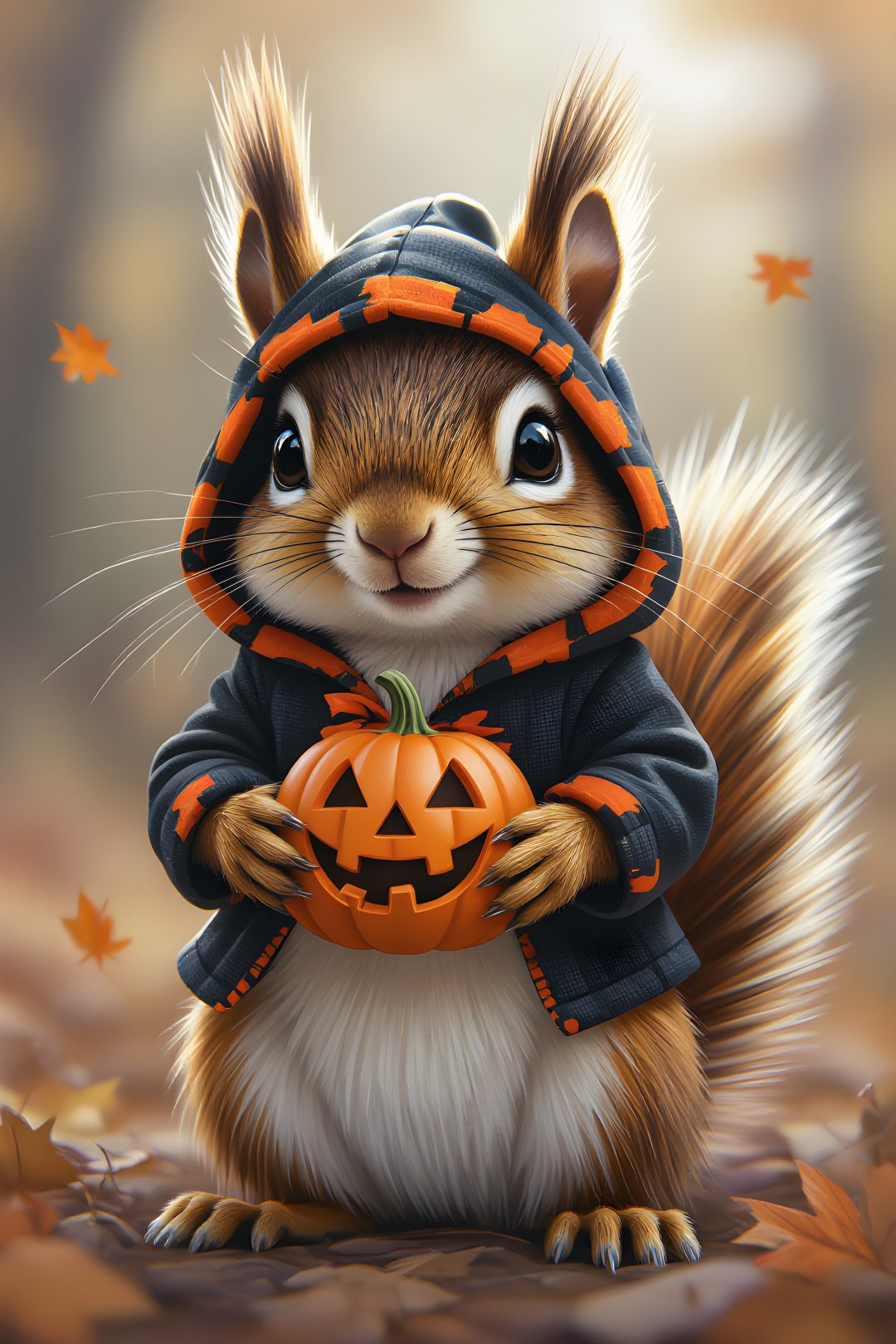 a painting of a squirrel holding a pumpkin Squirrel Halloween Humor, Old Lady Humor, Halloween, Humour, gray
