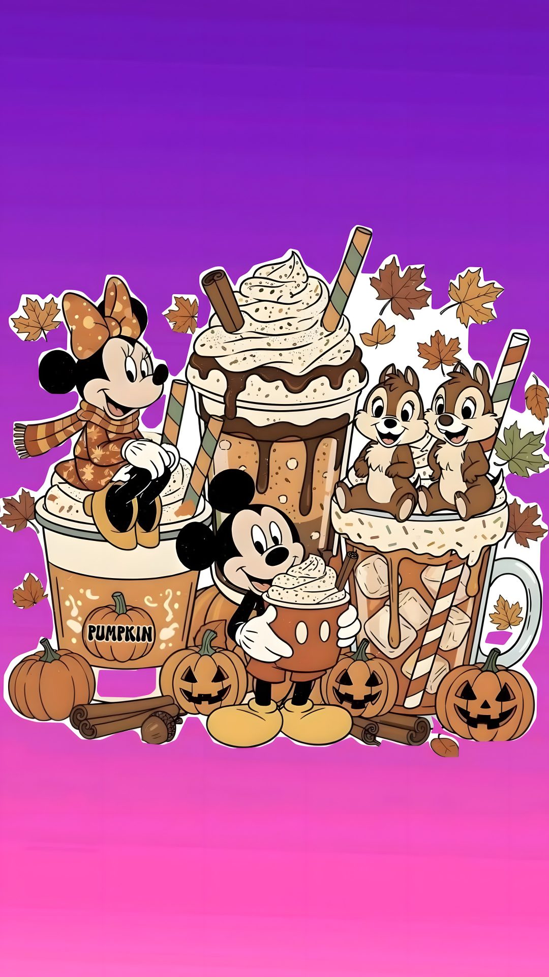 mickey mouse and other cartoon characters with pumpkins Aesthetic Cute Disney Halloween medium orchid