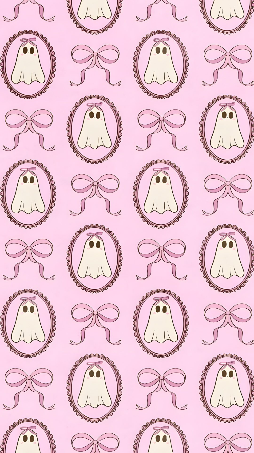a pink and white pattern with ghost faces on it Creepy Cute Halloween misty rose