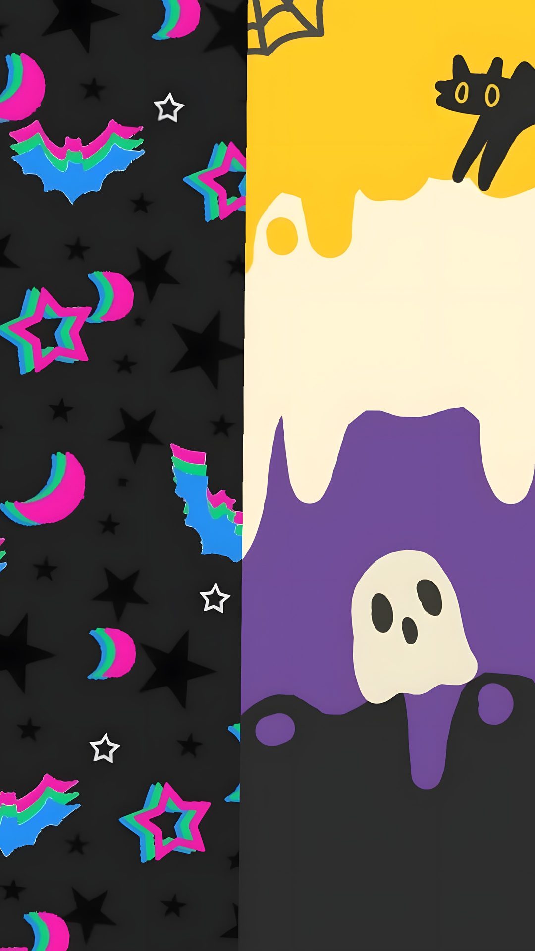 two different halloween themed wallpapers one with a ghost and the other with a cat Halloween Pride dark slate gray