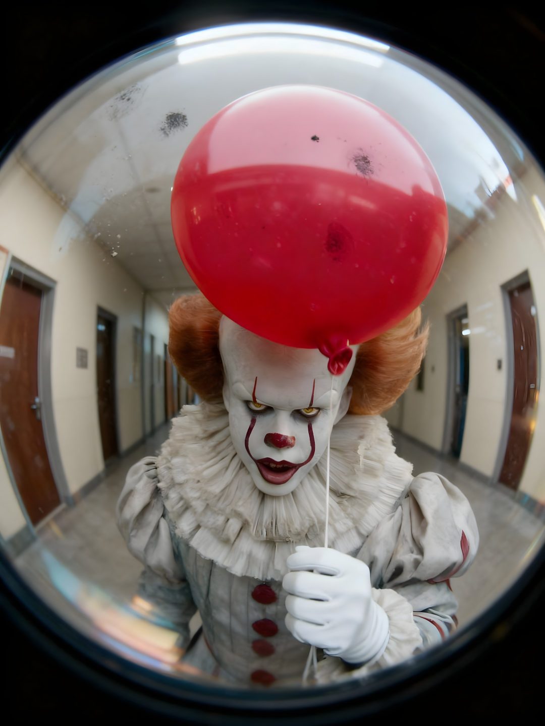 a creepy clown with a red balloon on his head is reflected in a round mirror Wrecking Ball Halloween 4k Anime Naruto, Naruto, Dibujos Bonitos, Halloween, dim gray
