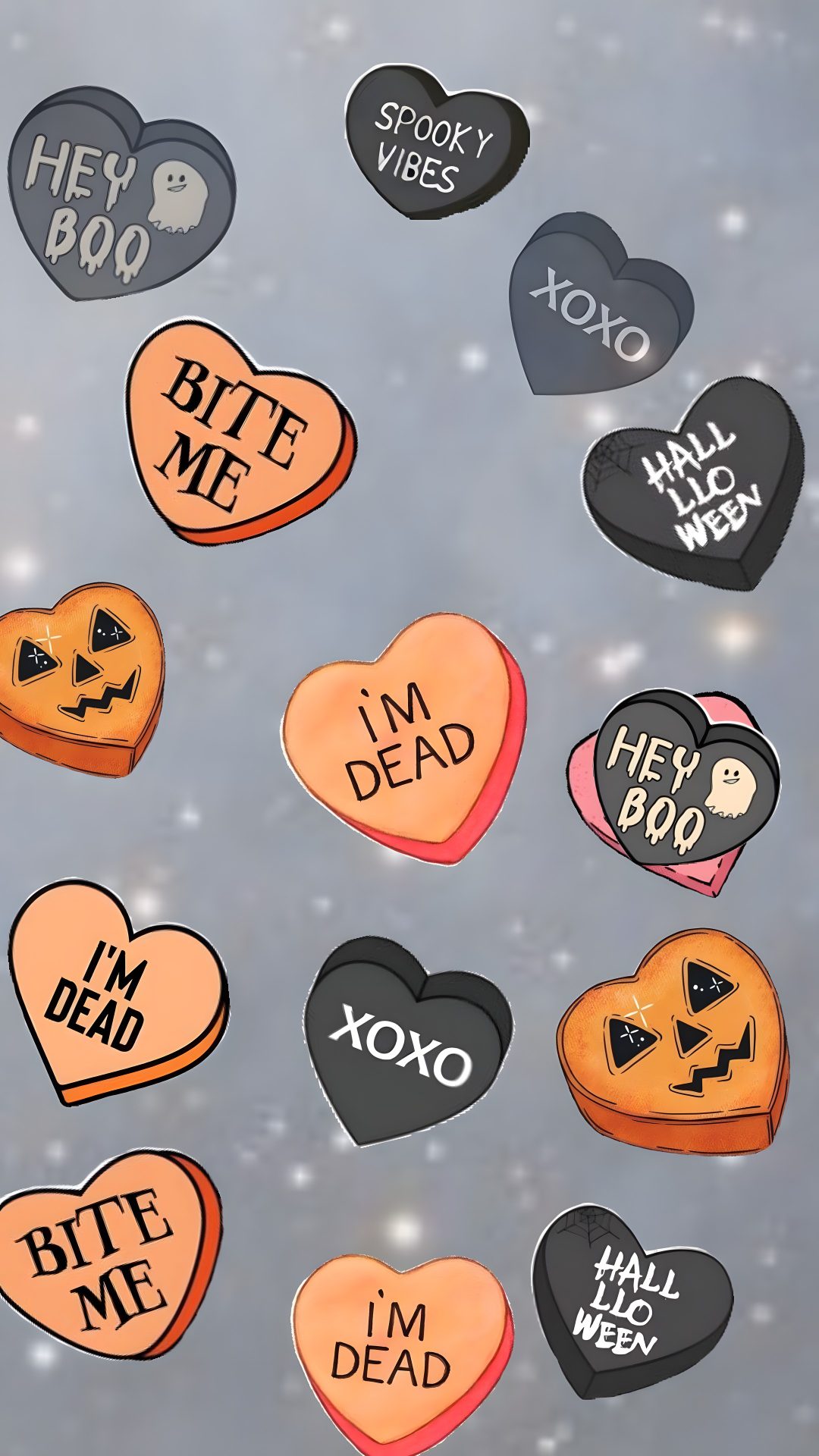 some heart shaped cookies with words on them Halloween Conversation Hearts Cute For Phone, Phone, Valentines, dark gray