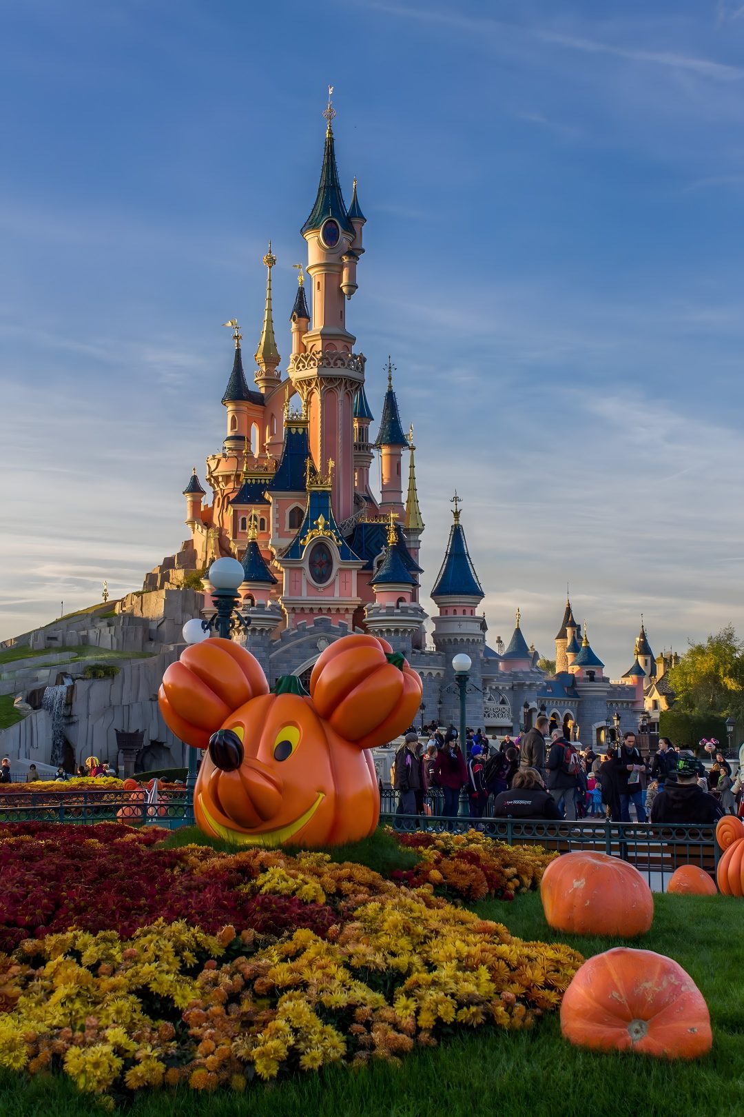 there are many pumpkins in front of the castle Disney Parks Halloween slate gray