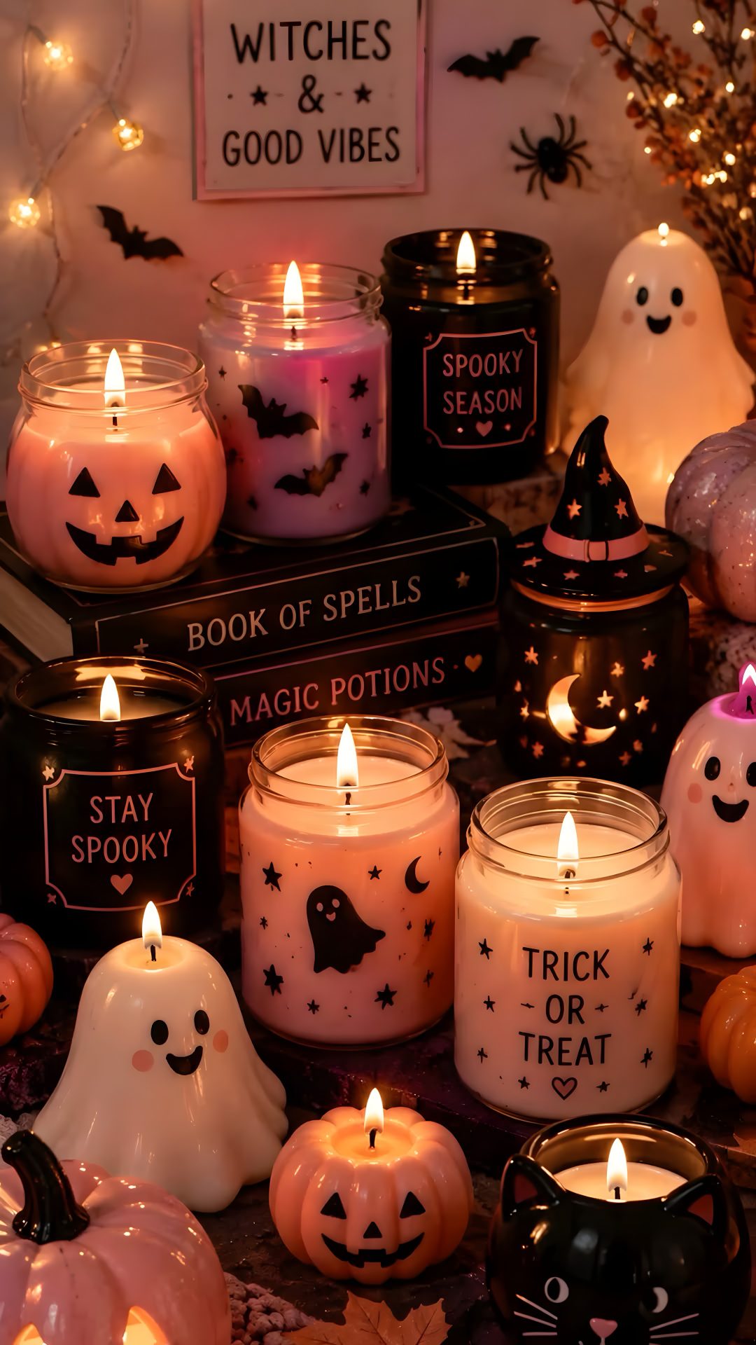 halloween candles are arranged in rows on the table Halloween Candle saddle brown