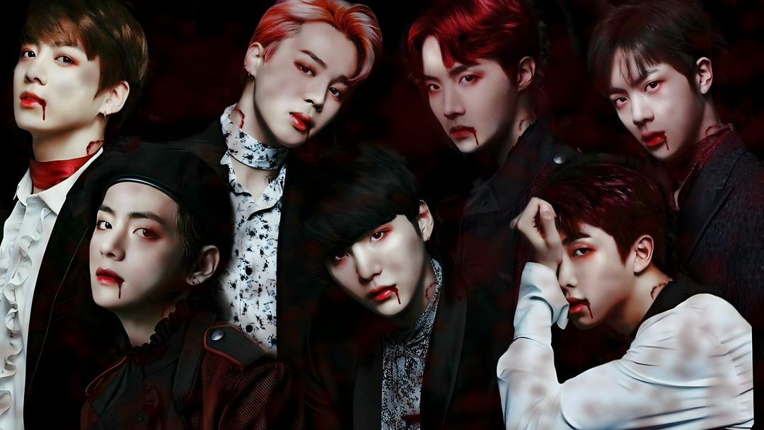 group of young men with blood on their faces Bts Halloween Laptop Bts, Fictional Characters, black