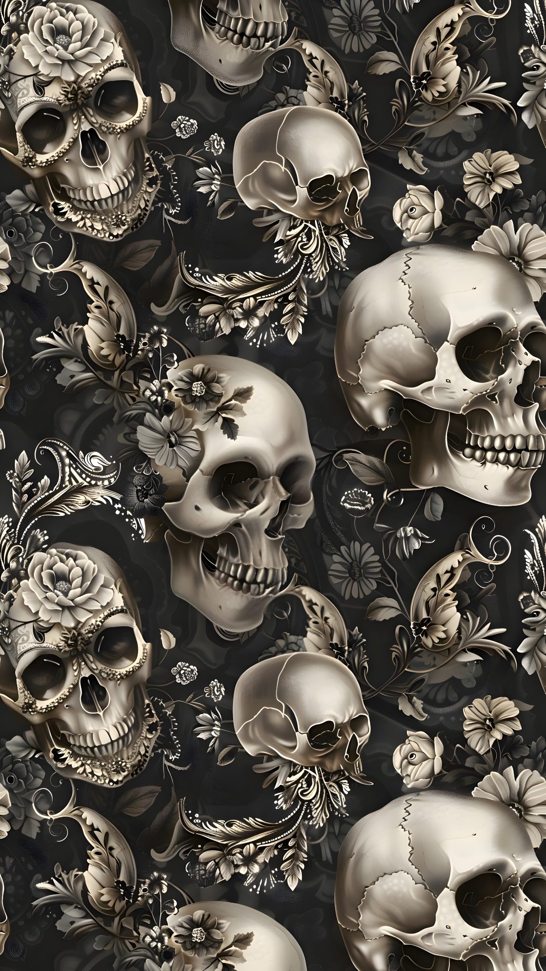 Phoenix Tattoo Design, Phoenix Tattoo, Skull Wallpaper, Tattoo Designs, Design Halloween Thorny Skulls Warm Gray Phoenix Tattoo Design, Phoenix Tattoo, Skull,