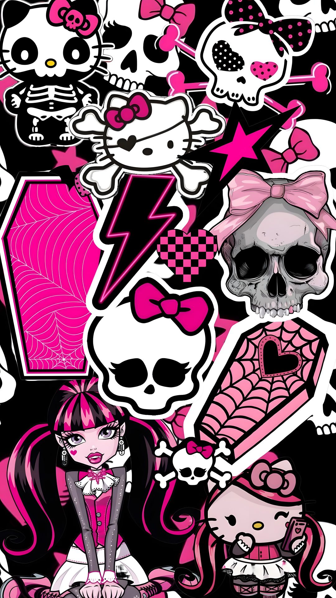 a bunch of stickers that are on top of each other in pink and black Monster High Halloween dark magenta