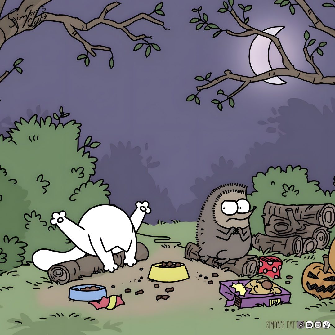 an image of a cartoon scene with cats and dogs in the park at night time Simons Cat Halloween Hd dim gray