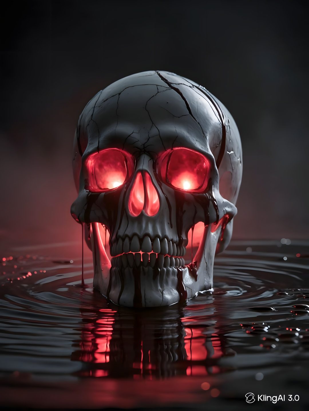 a skull in the water with red eyes Halloween Skull 4k black