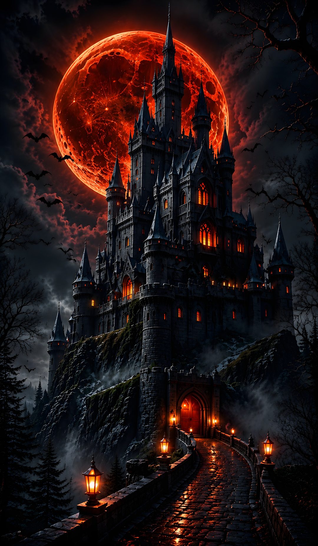 an image of a castle at night with the moon in the background Scary Halloween Backgrounds black