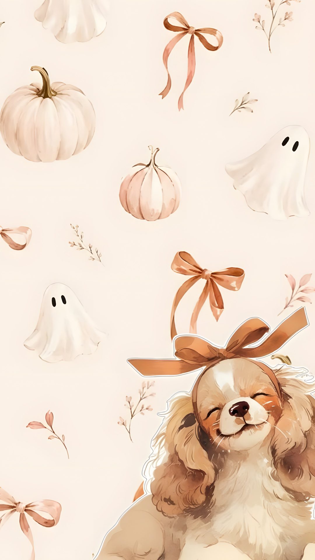 a dog with a bow on it's head sitting in front of halloween decorations Cute Dog Halloween linen